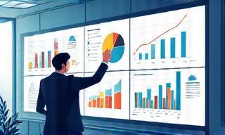 Illustration of a person looking at market graphs